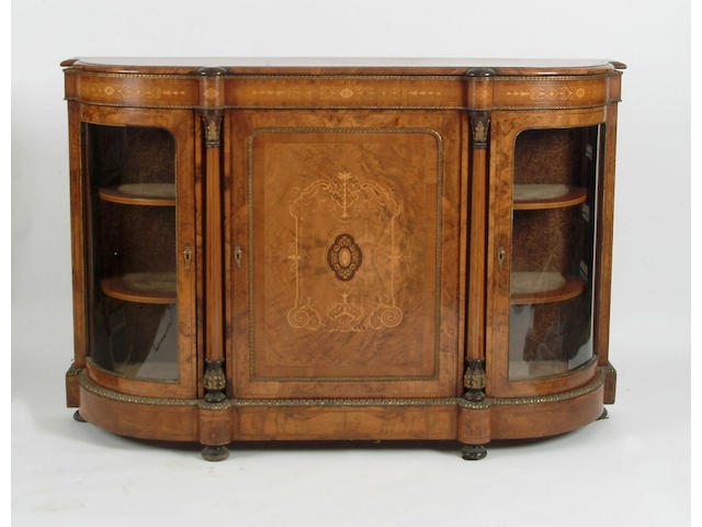 A Victorian walnut, boxwood foliate marquetry and gilt metal mounted credenza