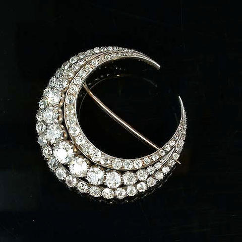 A 19th century diamond crescent brooch