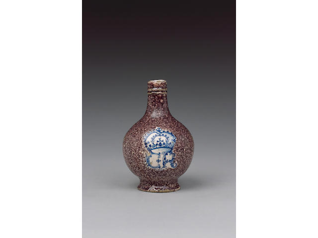 An extremely rare Charles I Delft bottle circa 1643-45