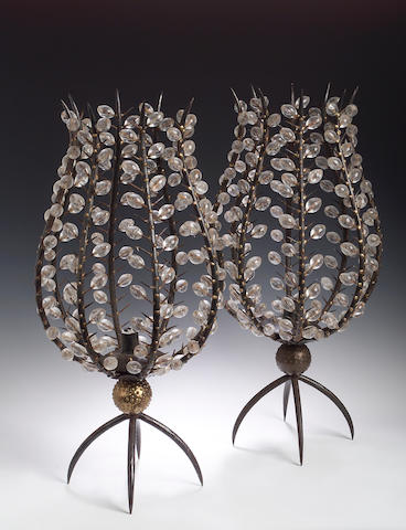 Andre Dubreuil, A pair of 'Fleur' iron and glass Candlestands,