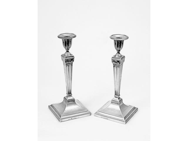 A pair of George III candlesticks, by John Parsons and Co., Sheffield 1786,