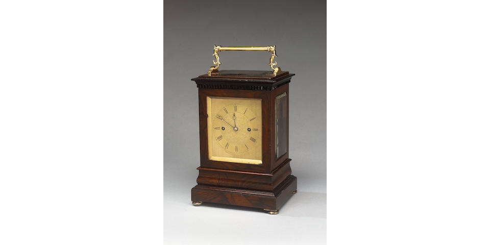 A good mid 19th century rosewood travelling clock Williamson, Royal Exchange, London