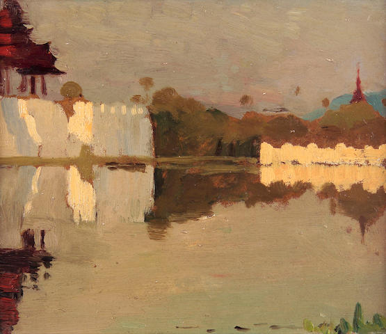 Sir Gerald Kelly KCVO PRA (1879-1972) The East Moat - Sunset over the bridge (1909) 14.5 x 17cm (5 1/2 x 6 3/4ins)