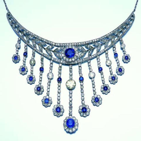 A belle &#233;poque sapphire and diamond fringe necklace