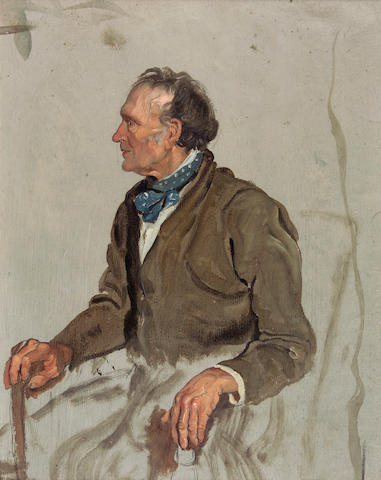Sir George Harvey PRSA (1806-1876) Study of a man seated 21 x 17cm (8 1/4 x 6 3/4ins)