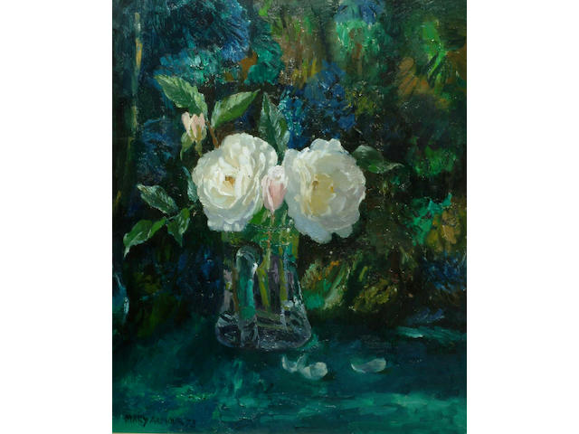 Mary Armour RSA RSW (1902-2000) "Two white roses" 60 x 50cm
