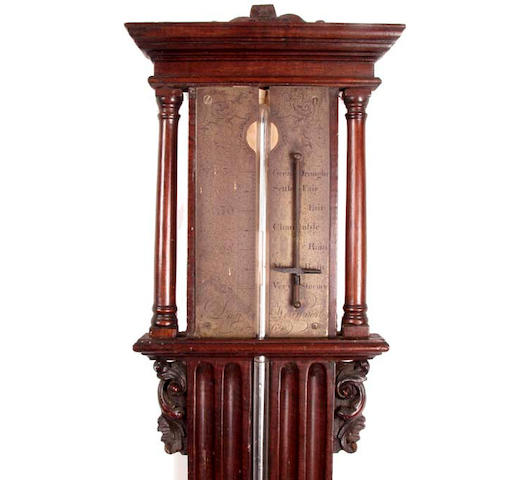 An 18th Century mahogany cased stick barometer indistinctly signed and dated 1764,