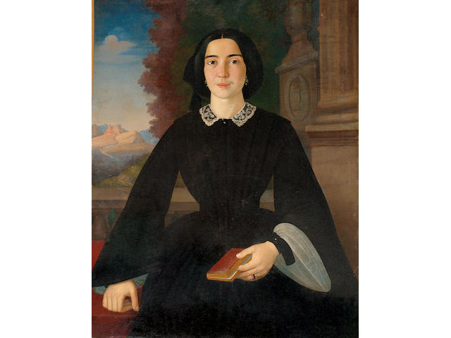 Francesco Pige (Italian 1822-1862) The portrait of Penelope Deligiorghis &#150; Drossini 94 x 73.5 cm. (37 x 29 in.)