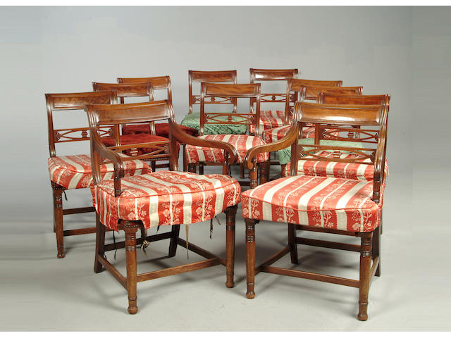 A set of eleven Regency mahogany dining chairs,