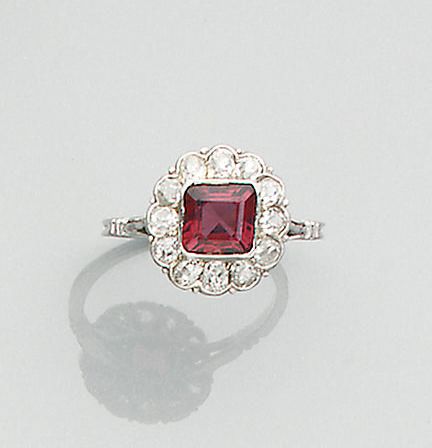A ruby and diamond cluster ring