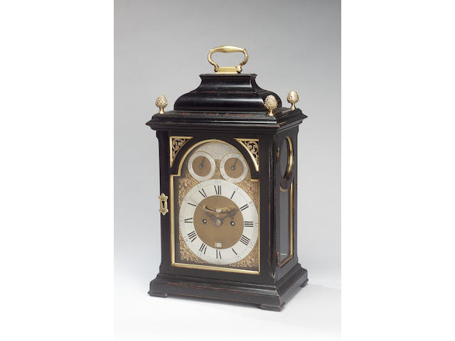 A fine mid 18th century brass mounted ebonised bracket clock William Allam, London