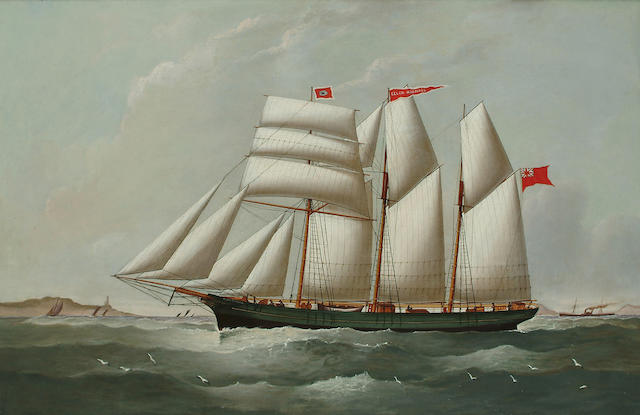 English School, 19th Century A schooner off the coast, 19 1/2 x 29 1/2 in. (49.5 x 75 cm.)