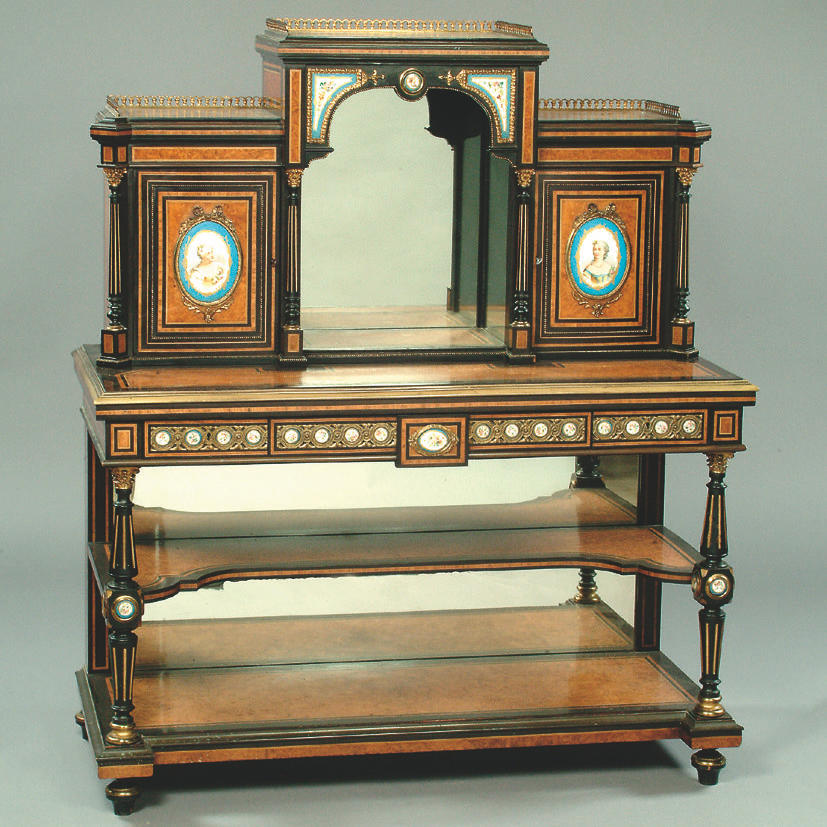 A Victorian amboyna and ebonised writing cabinet,
