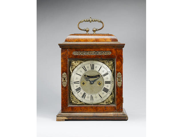 A late 17th century burr yew wood cased bracket clock with pull quarter repeat Joseph Knibb, London