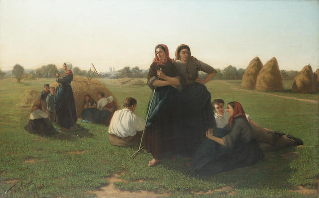 F&#233;lix Cogen (Belgian 1838-1907) In the hayfields 61 x 94 cm. (24 x 37 in.)