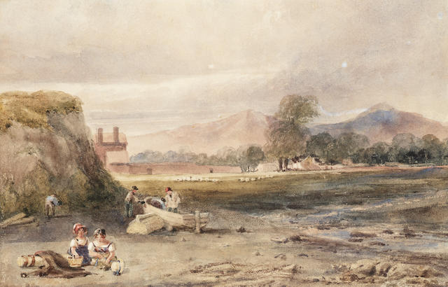 Samuel Austin O.W.S. (British, 1796-1834) At the sea shore 18.5 x 28.5 cm. (7 1/4 x 11 1/4 in.)
