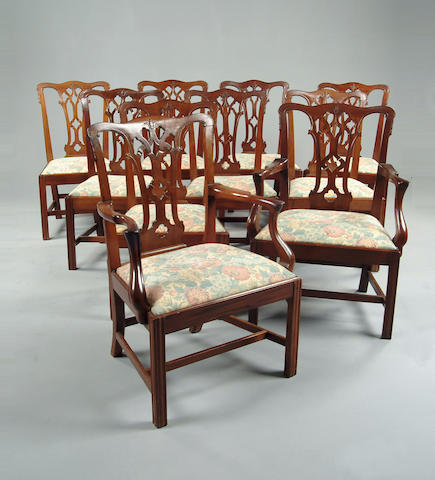 A set of ten George III style mahogany dining chairs