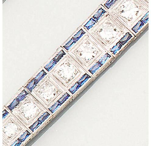 A diamond and synthetic sapphire bracelet
