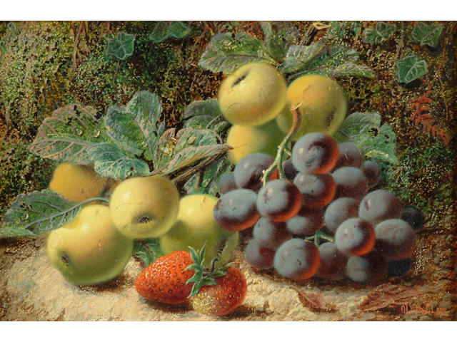 Oliver Clare (1853-1927) 'Still life of apples, grapes and strawberries' 15 x 22cm