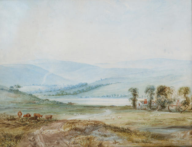 Anthony Vandyke Copley Fielding, P.O.W.S. (British, 1787-1855) Landscape with Cattle 35 x 45 cm. (13 3/4 x 17 3/4 in.)