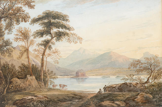 John Varley R.W.S. (British, 1778-1842) Kilchurn Castle, Loch Awe, Argyllshire 24.5 x 37.5 cm. (9 3/4 x 14 3/4 in.)