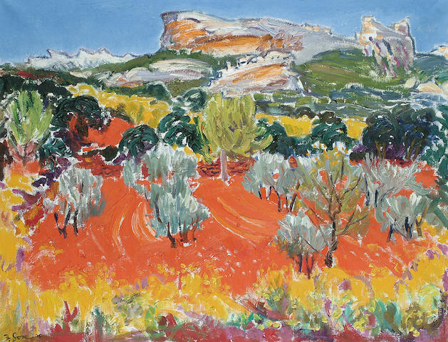 Frederick Gore (British, b.1913) Olive grove in a Mediterranean summer landscape 27 x 35 1/2 in. (69 x 90cm.)