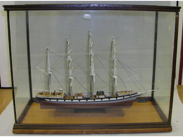 A cased model of the four mast Barque CITY OF WINSLOW, 63 x 33 x 49cm.