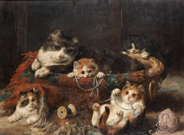 Charles van den Eycken (Belgian 1859-1923) Kittens playing 45 x 61 cm. (17 3/4 x 24 in.)