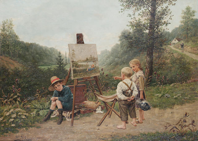 Constant Aim&#233; Marie Cap (Belgian b. 1842) The young critics 53 x 73 cm. (20 3/4 x 28 3/4 in.)