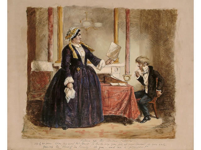 John Leech (British, 1817-1864) 'Filling up the Census Papers', 18 1/8 x 21 1/2 in. (46 x 52.2 cm.)