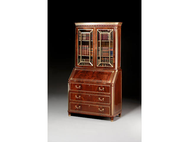 A late 18th century Russian mahogany and brass bound Bureau Bookcase,