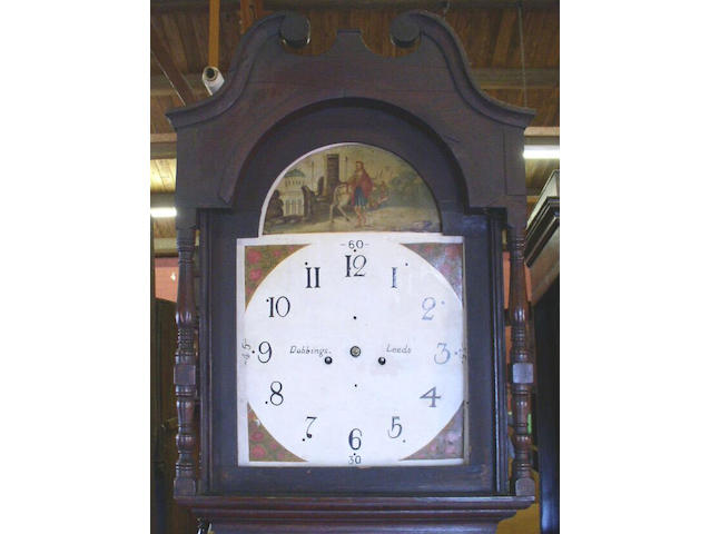An oak and mahogany crossbanded painted dial longcase clock, composite, early 19th Century,