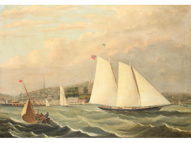 Follower of Arthur Wellington Fowles (British, 1815-1883) The yacht 'America' off Ryde 75 x 105.4cm. (29 1/2 x 41 1/2in.)