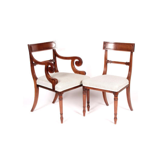 A set of eight late Regency mahogany dining chairs