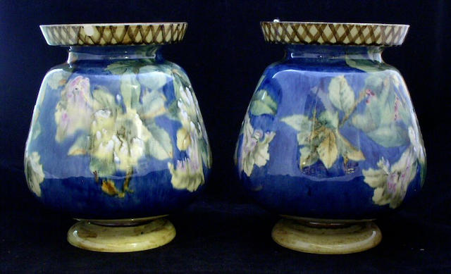 Lambeth A pair of Doulton Lambeth Faience vases, by Helen Arding,