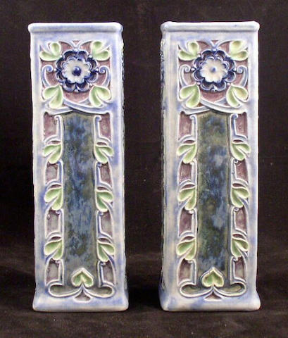 Lambeth A pair of Doulton Lambeth vases by Maud Bowden, circa 1925,