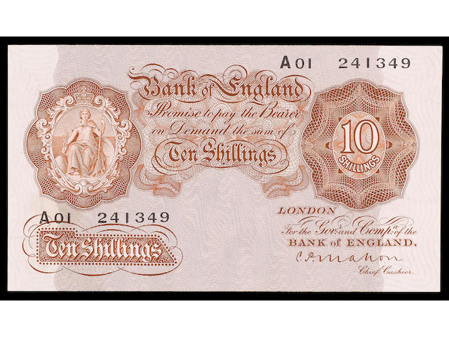 Bank of England, C.P.Mahon, Ten shillings 1928, A01 241349, first issue.