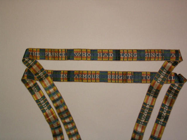 A pair of silk Jacobite garters,