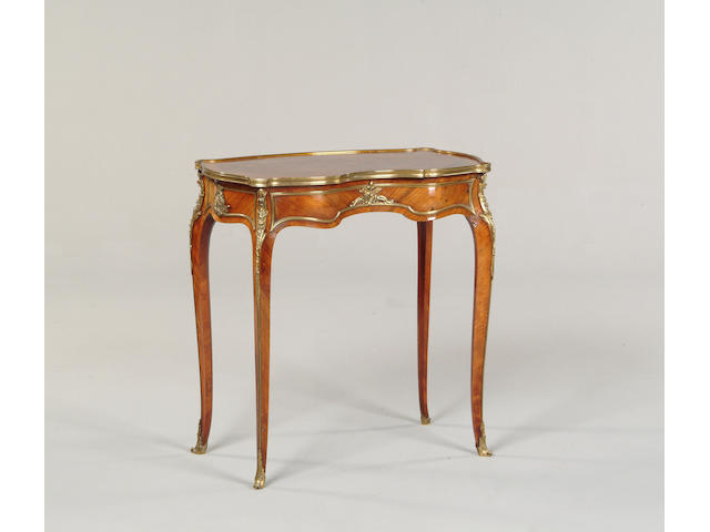 A late 19th century French kingwood, marquetry and gilt metal mounted side table