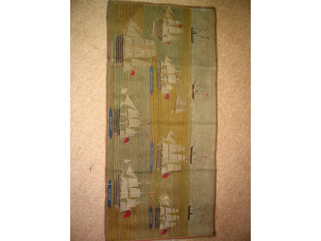 A mid-19th Century chain stitch woolwork sailor's rug or wall hanging,
