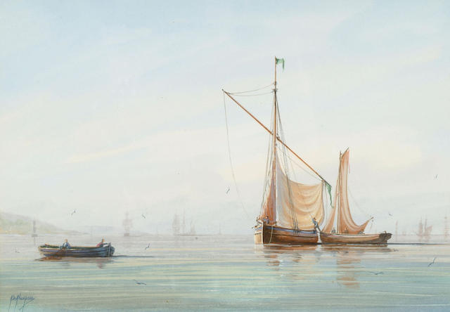 Tim Thompson (1951-) 'Shipping off the Needles' and 'Shipping off Cowes' 16.5 x 24cm (6 1/2 x 9 1/2in)