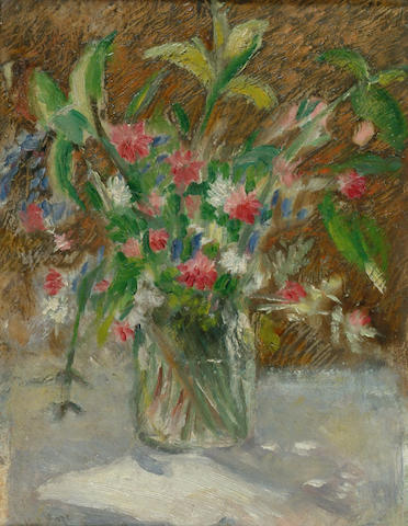 Paul Lucien Maze (1877-1979 French) 'Mixed flowers in a glass jar' 33 x 25cm (13 x 10in)