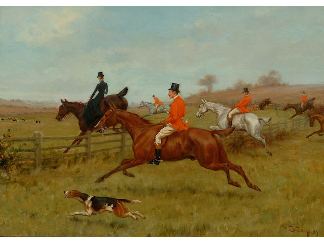 Thomas Blinks (1860-1912) 'The chase - the field taking a fence at the gallop' 24 x 35cm (9 1/2 x 13 3/4in)