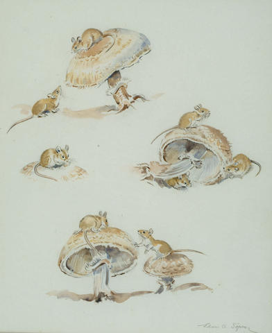 Eileen Alice Soper (1905-1990) 'Mice and toadstools' 36 x 30cm (14 x 12in)