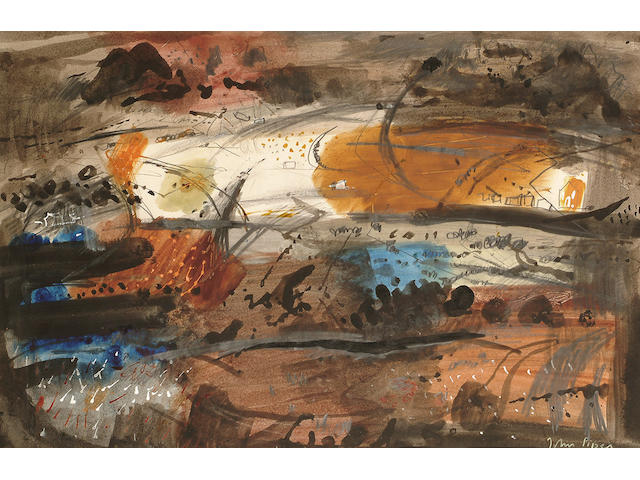 John Piper (British, 1903-1992) Landscape 34.5 x 52.5cm (13 1/2 x 20 1/2in)