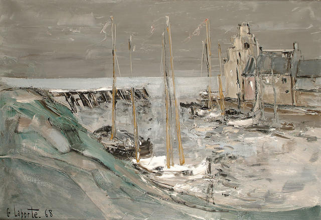 Georges Laporte (French, 1926-2000) Boats in a harbour 65 x 92cm (25 1/2 x 36 1/4in)