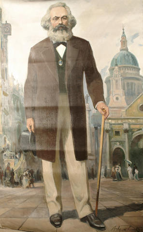 Gulyev Georgievich (Russian, b.1917) Portrait of Karl Marx in London unframed 200 x 120cm (78 1/2 x 47in)