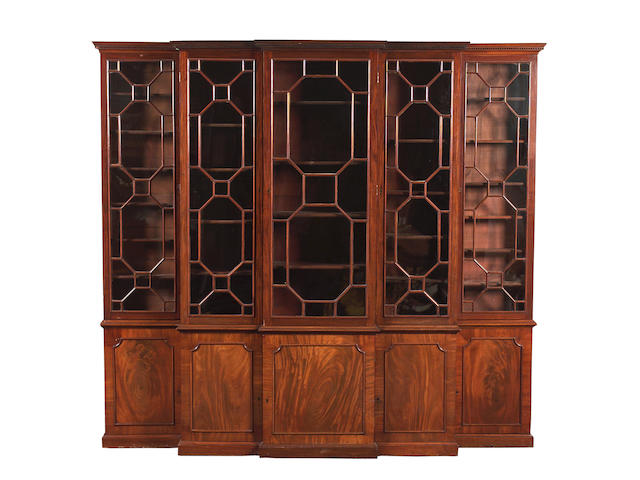 A 19th Century mahogany double breakfront five door bookcase,of George III style
