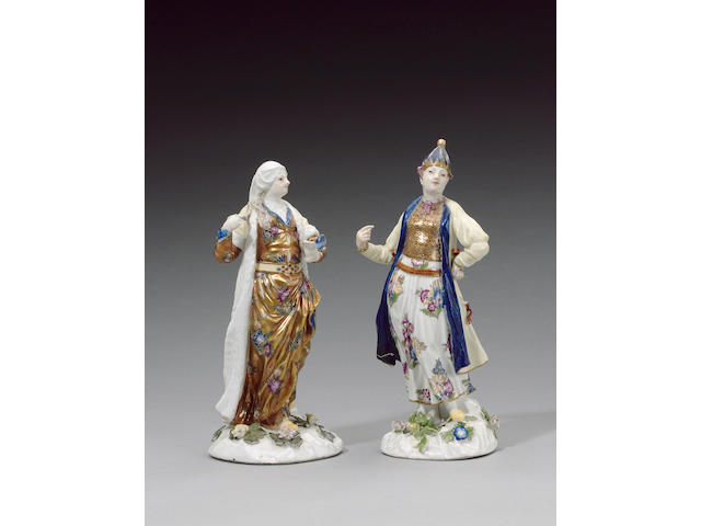 A rare pair of Meissen figures of Turks circa 1748