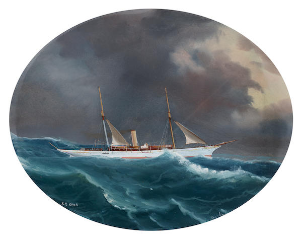Tommaso de Simone (Italian, 19th. Century S.Y. 'Rona' off Naples and in rough seas each 20 x 25cm. (